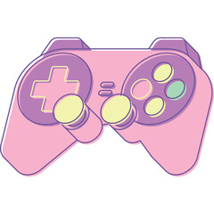 Retro Style Video Game Controller in Pastel Pink and Purple with Yellow Accents and Transparent Background
