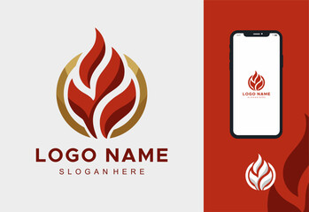 Logo Api Merah Elegan di Dalam Cincin Emas