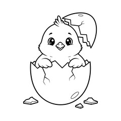 Adorable Chick Hatching from Egg - A Cute Black and White Illustration.