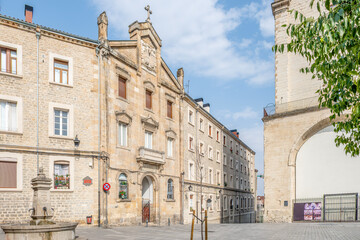 Historic Stone Buildings Facades in Santa Maria Square Vitoria Gasteiz, Spain