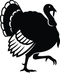 Silhouette of a black turkey with tail feathers fanned out