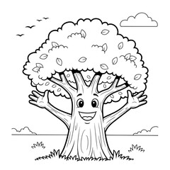 Cartoon Tree Character with Open Arms and Smiling Face.