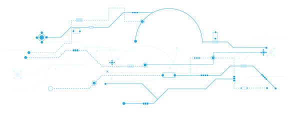 Technology blue circuit diagram on white background. electrical line on white engineering technology concept vector panorama background