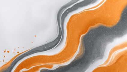 Fluid orange/gray/white abstract art with splatters
