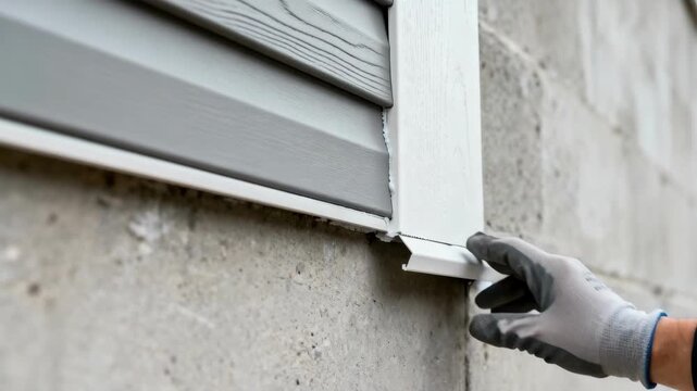Focused view of adhesive siding being carefully pressed onto building surface demonstrating smooth modernization without drilling.