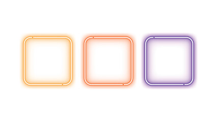 Bright neon frame set, glowing rectangular laser borders, modern illuminated LED shapes for digital design, abstract dark background vector