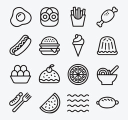 Fast food icons set illustration with sweet cake, coffee, sandwich, and burger symbols