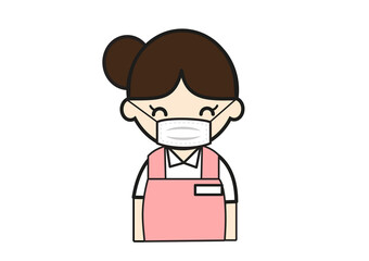 マスクをする女性介護士のイラスト