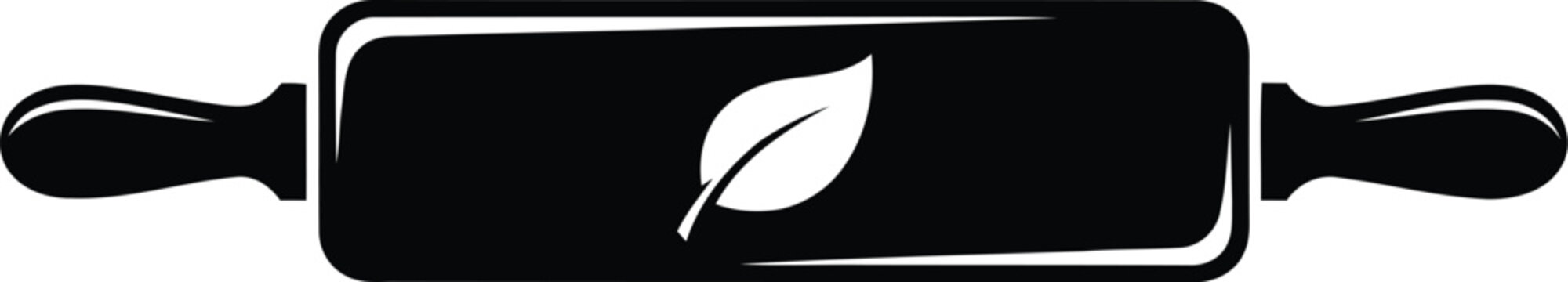 Black silhouette of a rolling pin with a leaf emblem