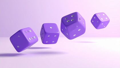 Purple dice floating mid-air, playful randomness in pastel motion…