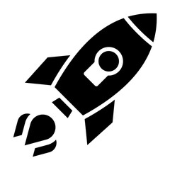 Glyph icon of rocket representing market launch and business growth acceleration.