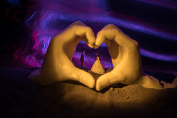 A Miniature Table Scene with Items Symbolizing Love, Relationships, and Romance, Including a Heartfelt Love Card, Perfectly Capturing the Spirit of Valentine’s Day.