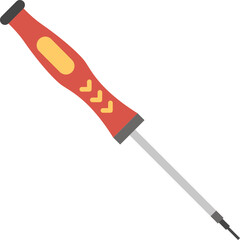 Red and yellow screwdriver with silver metal shaft and black tip on a clean white background with a transparent overlay for easy design integration