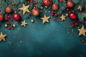 Fototapeta na wymiar Schöner festlicher Hintergrund Weihnachten mit Sternen und Christbaumkugeln