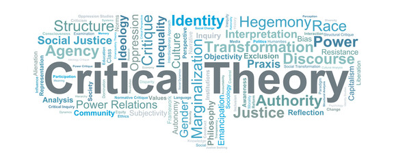 Critical Theory Word Cloud. Core concepts exploring power, ideology, inequality, and emancipatory analysis aimed at understanding and transforming social structures.