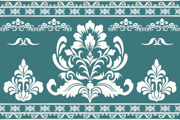 Classic Damask white color Seamless Pattern on a greencolor background.	