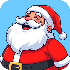 Happy cartoon Santa Claus character laughing with joy. A festive Christmas holiday vector portrait illustration for seasonal greetings