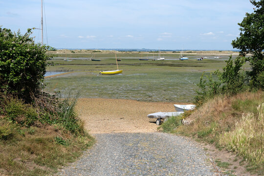 Tranquil Boat Moorings on Snowhill Creek at Low Tide, West Wittering Coastline - Powered by Adobe