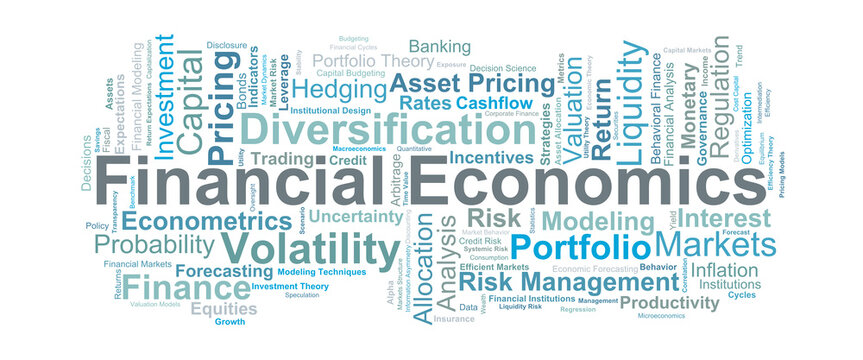 Financial Economics Word Cloud. Key terms illustrating asset pricing, market behavior, investment decisions, risk analysis, and the economic principles guiding financial systems.