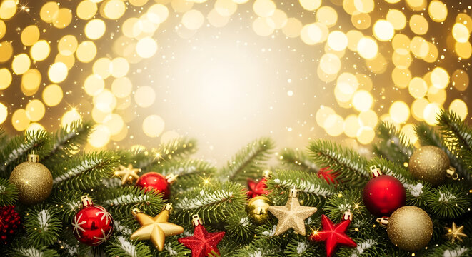 Festive Christmas Decorations with Lights and Snowflakes for a Holiday Background Image