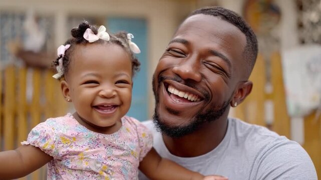 Joyful Moments: A Smiling father holding a laughing baby, a heartwarming portrait of pure affection and the unbreakable bond of family. Capturing the pure joy and love between parent and child.