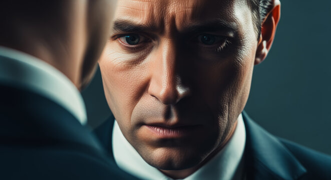 Two figures engage in intense negotiations or a private meeting, their expressions reflecting tension and focus.