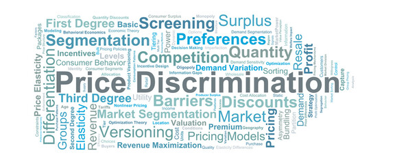 Price Discrimination Word Cloud. Key Concepts for Market Segmentation and Pricing Strategy