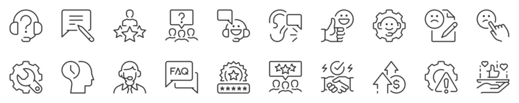 Customer service concepts, thin line icon set. Symbol collection in transparent background. Editable vector stroke. 512x512 Pixel Perfect.