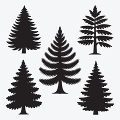 Obraz premium Set of green winter holiday fir trees illustration pattern with snow decoration