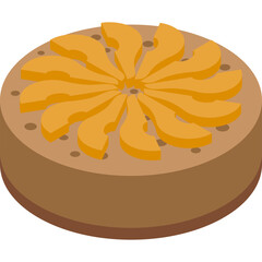 Isolated Isometric View Of A Round Brown Cake Decorated With Sliced Orange Fruit Arranged In A Circular Pattern On A Transparent Background
