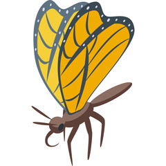 Isolated Isometric Monarch Butterfly Illustration With Orange Wings And Black Markings Fluttering Its Wings On White Background