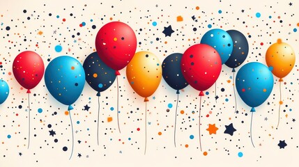 Colorful balloons and confetti festive background.