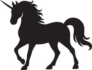 Black and White  Side View Galloping Unicorn silhouette