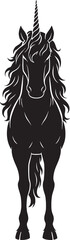 Black and White Front Facing Majestic Unicorn Silhouette 