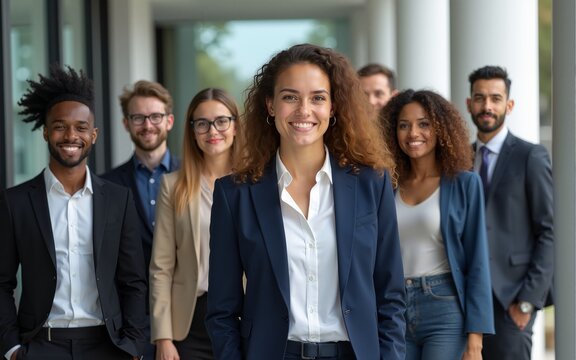 portrait shot diverse group of business professionals Modern multi ethnic business team standing and looking at camera,ai generate. High quality