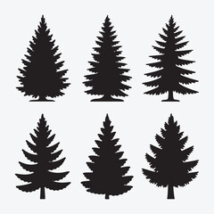 Obraz premium Green vector illustration of a set of Christmas fir trees for a holiday winter design pattern with snow