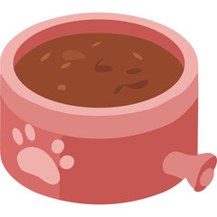 Pink Pet Food Bowl With Paw Print Design Filled With Brown Kibble And Water Isolated On Transparent Background In Studio Lighting