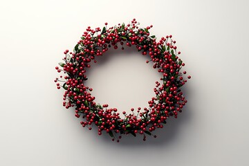 A cheerful red and green Christmas wreath featuring berries, cones, and a bow.