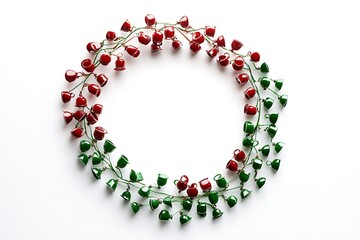 A cheerful red and green Christmas wreath featuring berries, cones, and a bow.