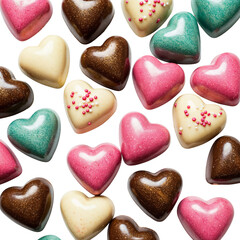 Obraz premium Delicious heart shaped chocolates assortment for celebrations and gifts isolated on transparent background