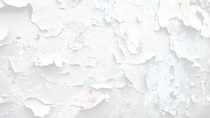 Panorama of Old cement wall painted white, peeling paint texture and background