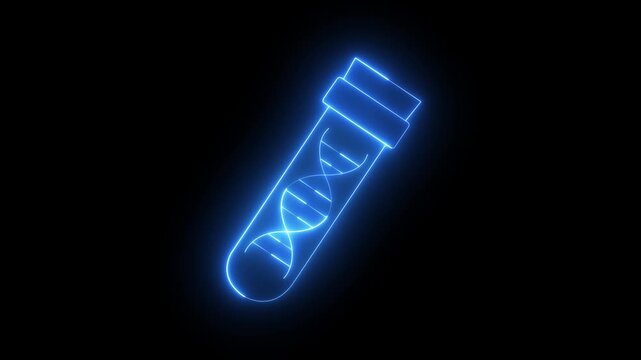 glowing neon DNA sample icon animation on black background. DNA research icon animation. genetic test icon. Genetic engineering, genetics testing, cloning, paternity testing. Science & Biology Symbol.