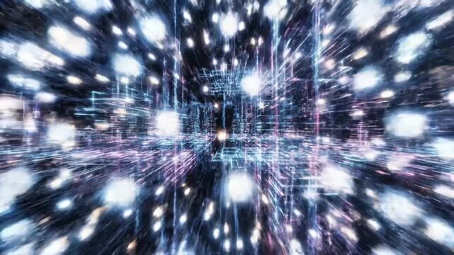 Digital network with glowing lines and burst of light in a dark abstract background design effect