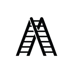 Simple black silhouette of an a frame ladder on a white background