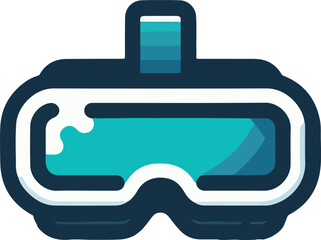 Obraz premium Illustration of a virtual reality headset with a teal screen and dark blue frame.
