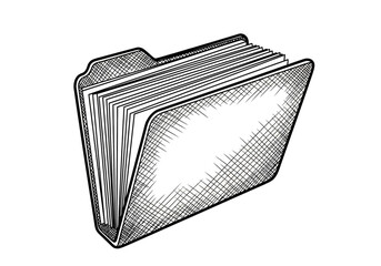 File folder with documents hand drawn sketch illustration.