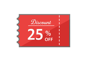 Red discount coupon with 25 percent off promotion.