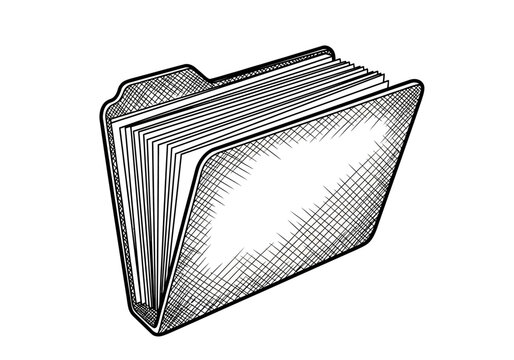 File folder with documents hand drawn sketch illustration.