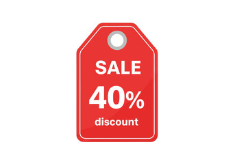 Red sale tag with 40 percent discount offer for shopping promotion.