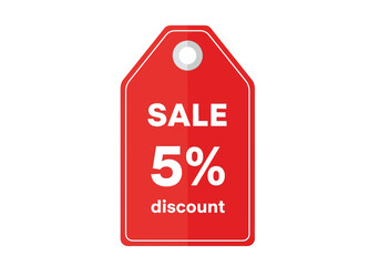 Red sale tag with 5 percent discount offer isolated on white.